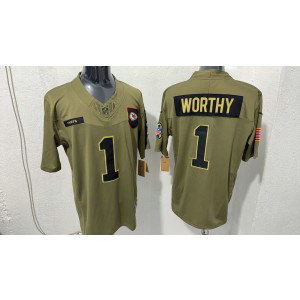 Nike Chiefs 1 Xavier Worthy Olive 2025 Salute to Service F.U.S.E. Vapor Limited Men Jersey