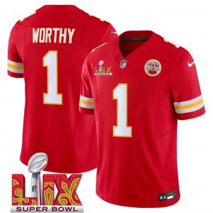 Nike Chiefs 1 Xavier Worthy Red 2025 Super Bowl LIX F.U.S.E. Vapor Limited Men Jersey