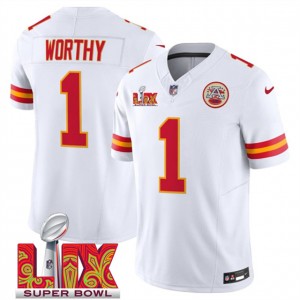 Nike Chiefs 1 Xavier Worthy White 2025 Super Bowl LIX F.U.S.E. Vapor Limited Men Jersey