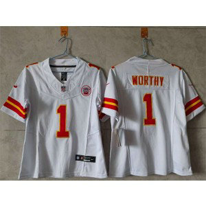 Nike Chiefs 1 Xavier Worthy White F.U.S.E. Vapor Limited Women Jersey(Run Small)