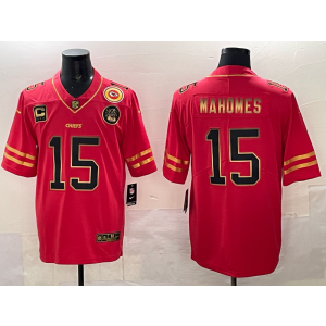 Nike Chiefs 15 Mahomes Red Gold Vapor Limited Men Jersey with Patch
