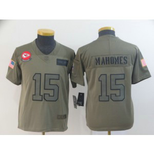 Nike Chiefs 15 Patrick Mahomes 2019 Olive Salute To Service Limited Youth Jersey