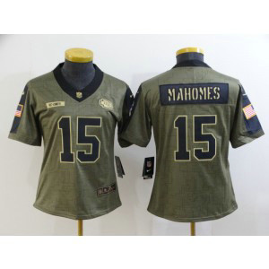 Nike Chiefs 15 Patrick Mahomes 2021 Olive Salute To Service Limited Women Jersey