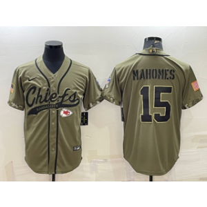 Nike Chiefs 15 Patrick Mahomes 2022 Olive Salute to Service Baseball Limited Men Jersey