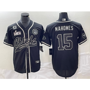 Nike Chiefs 15 Patrick Mahomes Black Baseball Vapor Limited Jersey with C patch