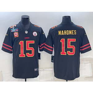 Nike Chiefs 15 Patrick Mahomes Black Gold 2023 Super Bowl Vapor Limited Men Jersey