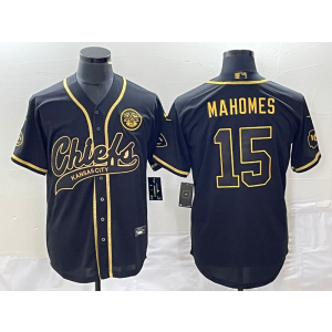 Nike Chiefs 15 Patrick Mahomes Black Gold Baseball Vapor Limited Jersey