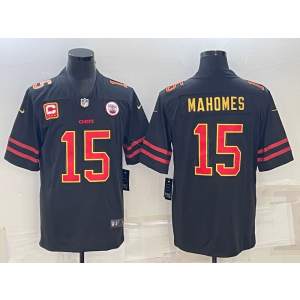 Nike Chiefs 15 Patrick Mahomes Black Gold with C patch Vapor Limited Men Jersey