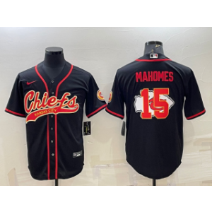 Nike Chiefs 15 Patrick Mahomes Black Team Big Logo With Patch Vapor Baseball Limited Men Jersey