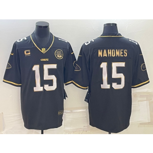 Nike Chiefs 15 Patrick Mahomes Black with C patch Vapor Limited Men Jersey