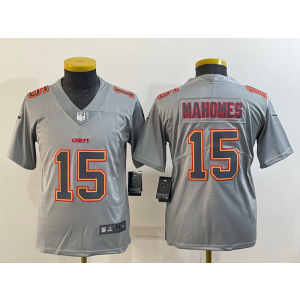 Nike Chiefs 15 Patrick Mahomes Gray Atmosphere Fashion Vapor Limited Youth Jersey