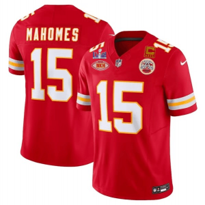 Nike Chiefs 15 Patrick Mahomes Red 2024 Super Bowl C Patch NKH Patch Vapor Limited Men Jersey
