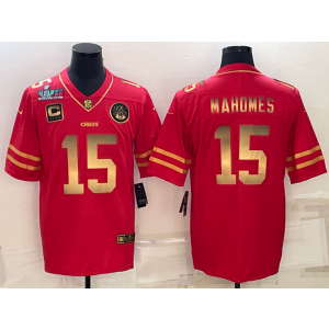 Nike Chiefs 15 Patrick Mahomes Red Gold 2023 Super Bowl Vapor Limited Men Jersey