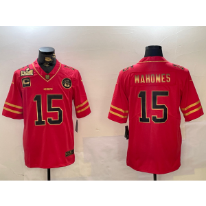 Nike Chiefs 15 Patrick Mahomes Red Gold Team Logo Vapor Limited Men Jersey