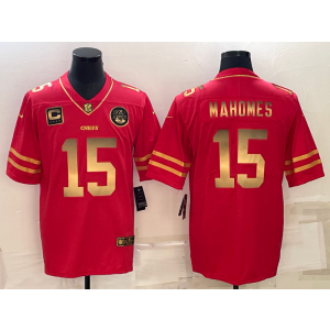 Nike Chiefs 15 Patrick Mahomes Red Gold with C patch Vapor Limited Men Jersey