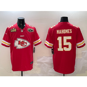 Nike Chiefs 15 Patrick Mahomes Red Team Logo 2025 Super Bowl LIX Vapor Limited Men Jersey