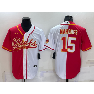 Nike Chiefs 15 Patrick Mahomes Red White Split Vapor Baseball Logo Limited Men Jersey