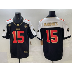 Nike Chiefs 15 Patrick Mahomes Thanksgiving Day Gold F.U.S.E. Vapor Limited Men Jersey with Patch