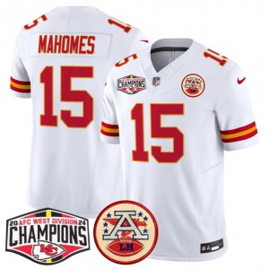 Nike Chiefs 15 Patrick Mahomes White 2024 AFC West Division Champions F.U.S.E. Vapor Limited Men Jersey