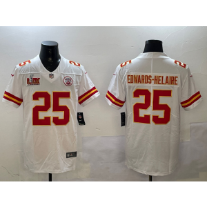 Nike Chiefs 25 Clyde Edwards-Helaire White 2025 Super Bowl LIX Vapor Limited Men Jersey