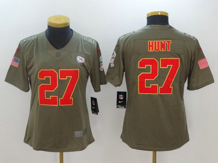 Nike Chiefs 27 Kareem Hunt Olive Women Salute To Service Limited Jersey