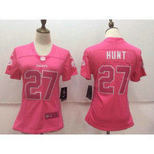 Nike Chiefs 27 Kareem Hunt Pink Stitched NFL Limited Rush Fashion Women Jersey