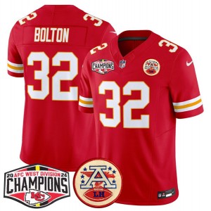 Nike Chiefs 32 Nick Bolton Red 2024 AFC West Division Champions F.U.S.E. Vapor Limited Men Jersey