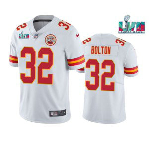 Nike Chiefs 32 Nick Bolton White 2023 Super Bowl LVII Vapor Limited Men Jersey