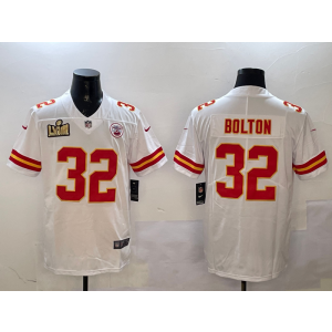Nike Chiefs 32 Nick Bolton White 2025 Super Bowl LIX Vapor Limited Men Jersey