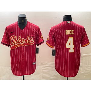 Nike Chiefs 4 Rice Red Stripe Vapor Baseball Limited Men Jersey