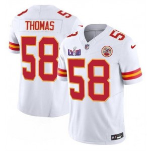 Nike Chiefs 58 Derrick Thomas White 2024 Super Bowl LVIII F.U.S.E Vapor Limited Men Jersey