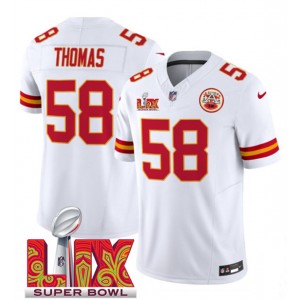 Nike Chiefs 58 Derrick Thomas White 2025 Super Bowl LIX F.U.S.E. Vapor Limited Men Jersey