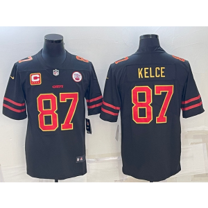 Nike Chiefs 87 Kelce Black Gold Black Gold with C patch Vapor Limited Men Jersey