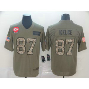 Nike Chiefs 87 Travis Kelce 2019 Olive Camo Salute To Service Limited Men Jersey