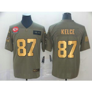 Nike Chiefs 87 Travis Kelce 2019 Olive Gold Salute To Service Limited Men Jersey