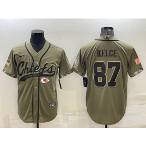 Nike Chiefs 87 Travis Kelce 2022 Olive Salute to Service Baseball Limited Men Jersey