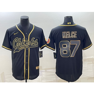 Nike Chiefs 87 Travis Kelce Black Gold Vapor Baseball Limited Men Jersey