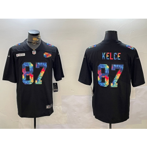 Nike Chiefs 87 Travis Kelce Black Rainbow Vapor Limited Men Jersey