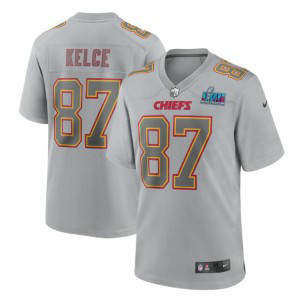 Nike Chiefs 87 Travis Kelce Gray 2023 Super Bowl LVII Vapor Limited Men Jersey