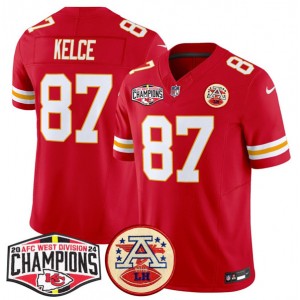 Nike Chiefs 87 Travis Kelce Red 2024 AFC West Division Champions F.U.S.E. Vapor Limited Men Jersey
