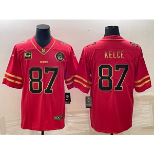 Nike Chiefs 87 Travis Kelce Red Gold Vapor Limited Men Jersey