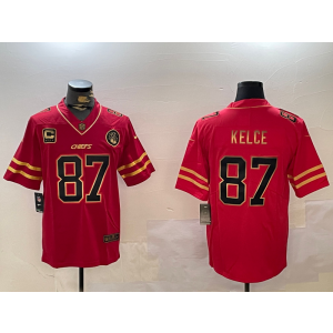 Nike Chiefs 87 Travis Kelce Red Gold Vapor Limited Men Jersey with C Patch
