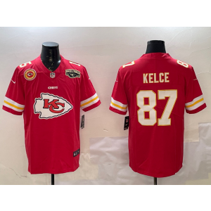 Nike Chiefs 87 Travis Kelce Red Team Logo 2025 Super Bowl LIX Vapor Limited Men Jersey