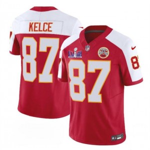 Nike Chiefs 87 Travis Kelce Red White 2024 Super Bowl LVIII F.U.S.E Vapor Limited Men Jersey
