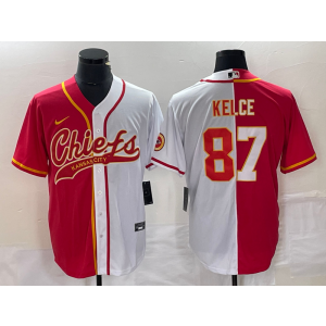 Nike Chiefs 87 Travis Kelce Red White Split Baseball Vapor Limited Men Jersey