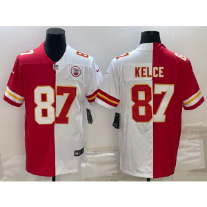 Nike Chiefs 87 Travis Kelce Red White Split Vapor Limited Men Jersey