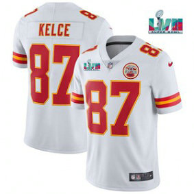 Nike Chiefs 87 Travis Kelce White 2023 Super Bowl LVII Vapor Limited Men Jersey