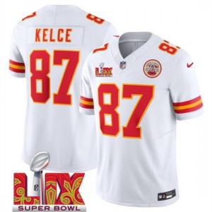 Nike Chiefs 87 Travis Kelce White 2025 Super Bowl LIX F.U.S.E. Vapor Limited Men Jersey