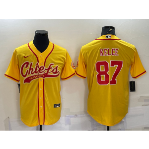 Nike Chiefs 87 Travis Kelce Yellow Vapor Baseball Limited Men Jersey
