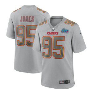 Nike Chiefs 95 Chris Jones Gray 2023 Super Bowl LVII Vapor Limited Men Jersey